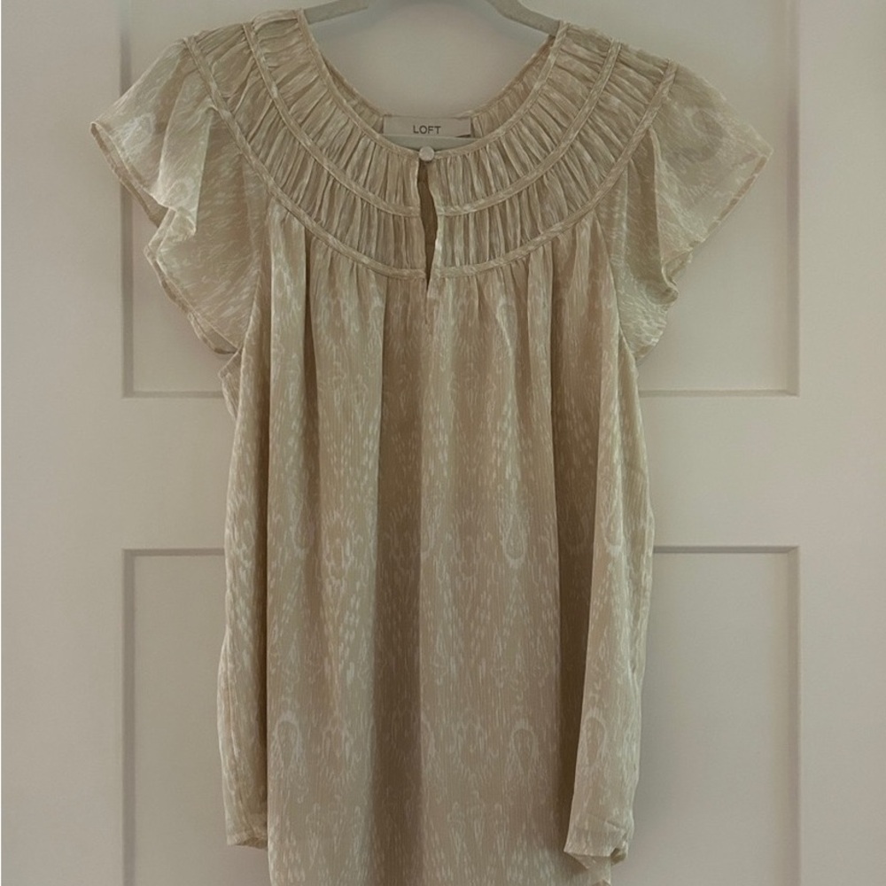 LOFT Cream Ruffle Sleeve Blouse